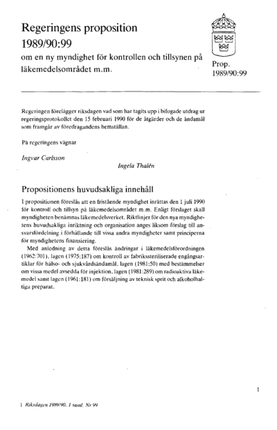 Omslaget till prop. 1989/90:99