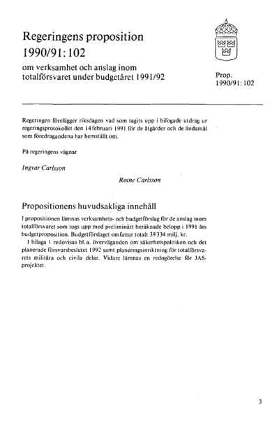 Omslaget till prop. 1990/91:102