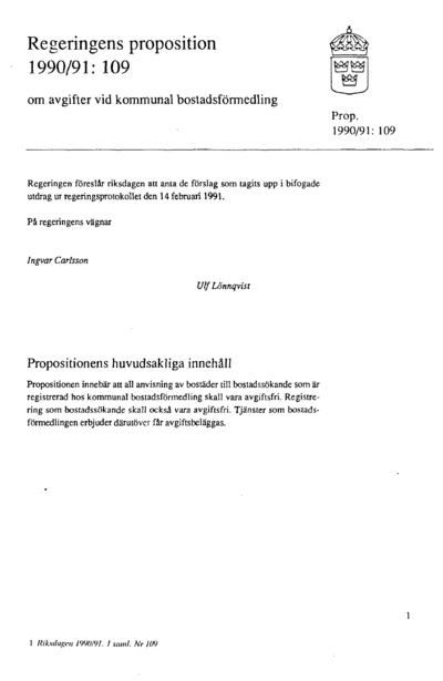 Omslaget till prop. 1990/91:109