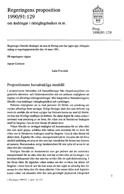 Omslaget till prop. 1990/91:129