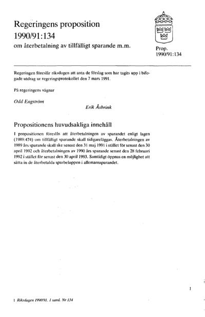 Omslaget till prop. 1990/91:134