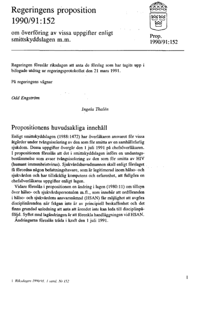 Omslaget till prop. 1990/91:152