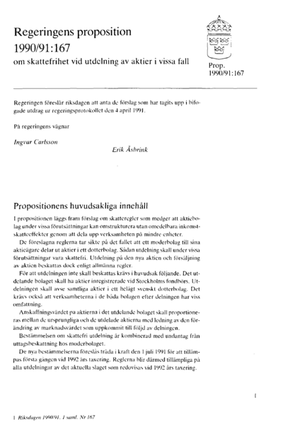 Omslaget till prop. 1990/91:167