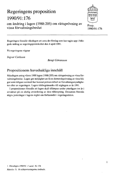 Omslaget till prop. 1990/91:176