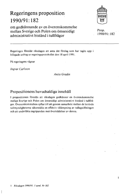 Omslaget till prop. 1990/91:182