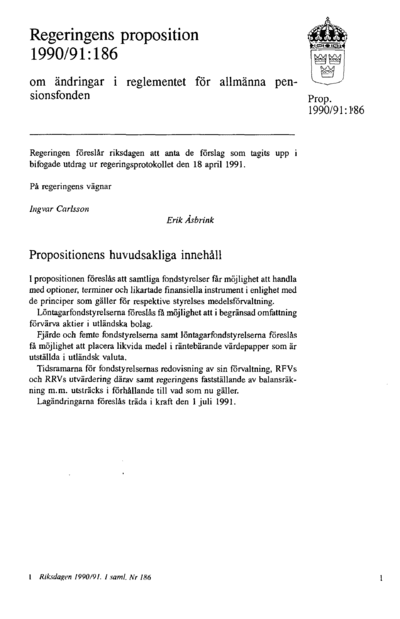 Omslaget till prop. 1990/91:186