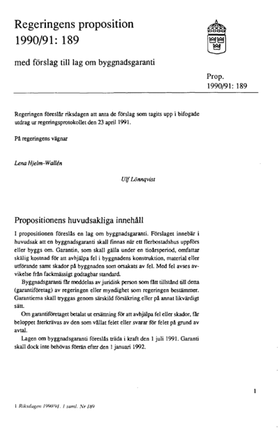 Omslaget till prop. 1990/91:189
