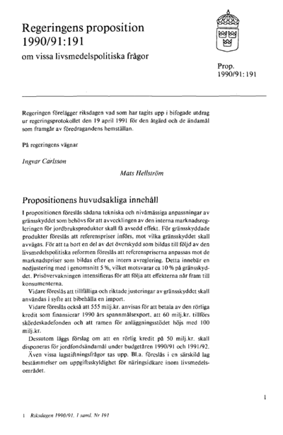 Omslaget till prop. 1990/91:191