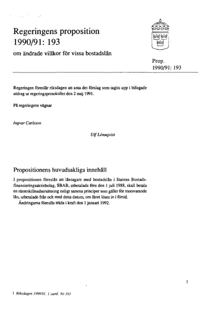 Omslaget till prop. 1990/91:193