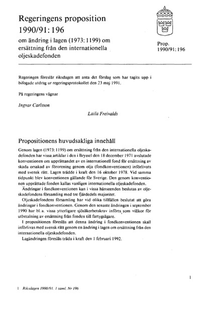 Omslaget till prop. 1990/91:196