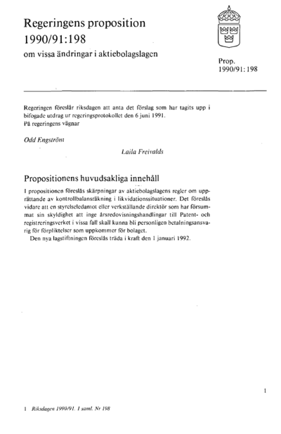 Omslaget till prop. 1990/91:198