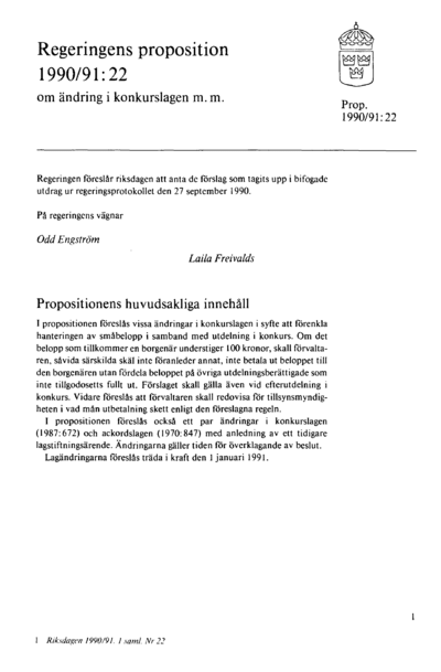 Omslaget till prop. 1990/91:22