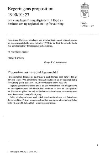 Omslaget till prop. 1990/91:27