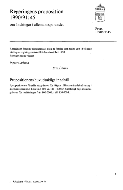 Omslaget till prop. 1990/91:45