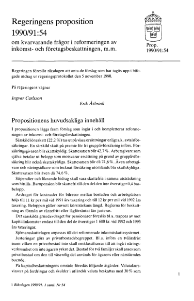Omslaget till prop. 1990/91:54