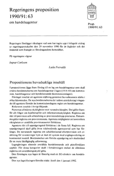 Omslaget till prop. 1990/91:63