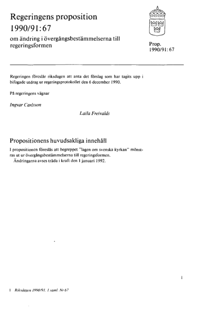 Omslaget till prop. 1990/91:67