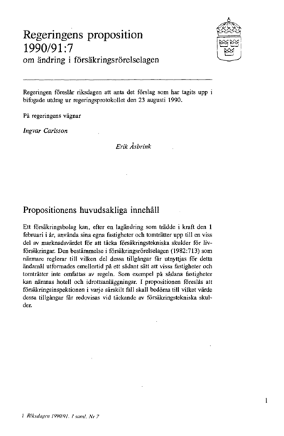 Omslaget till prop. 1990/91:7