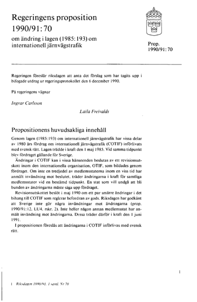 Omslaget till prop. 1990/91:70