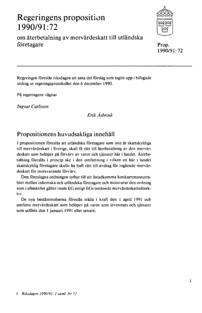 Omslaget till prop. 1990/91:72