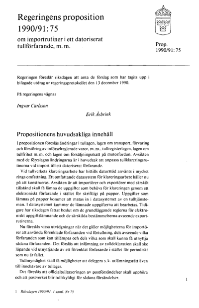 Omslaget till prop. 1990/91:75