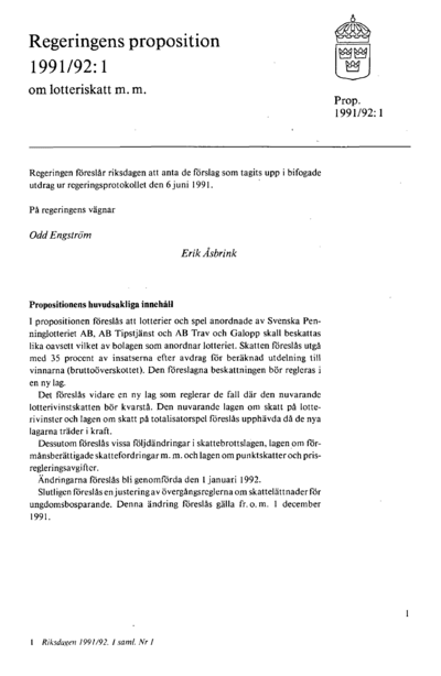 Omslaget till prop. 1991/92:1