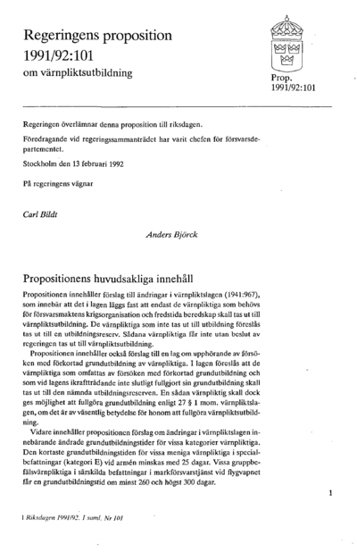 Omslaget till prop. 1991/92:101