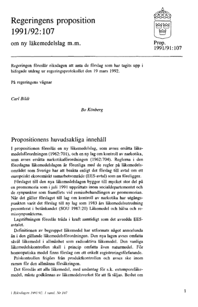 Omslaget till prop. 1991/92:107
