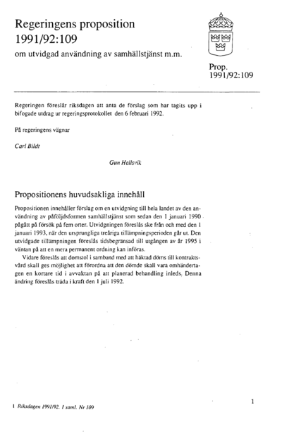 Omslaget till prop. 1991/92:109