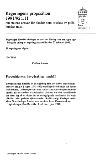 Omslaget till prop. 1991/92:111