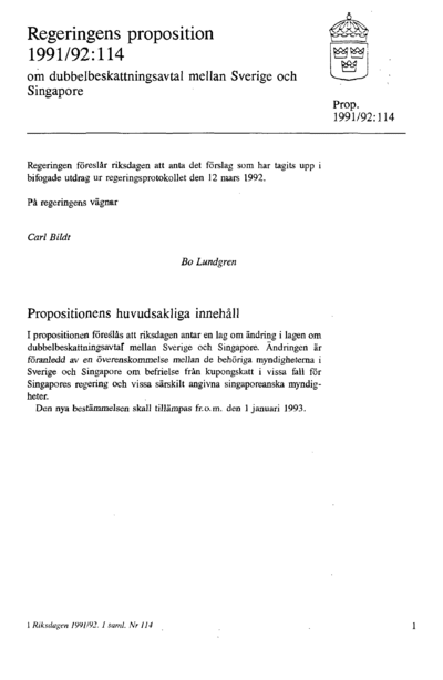 Omslaget till prop. 1991/92:114