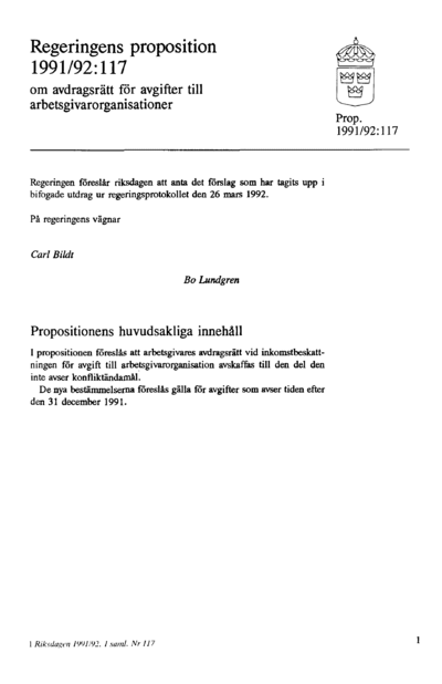 Omslaget till prop. 1991/92:117