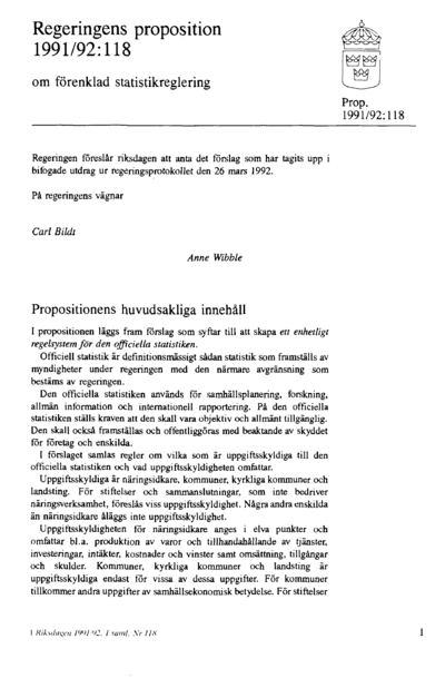 Omslaget till prop. 1991/92:118