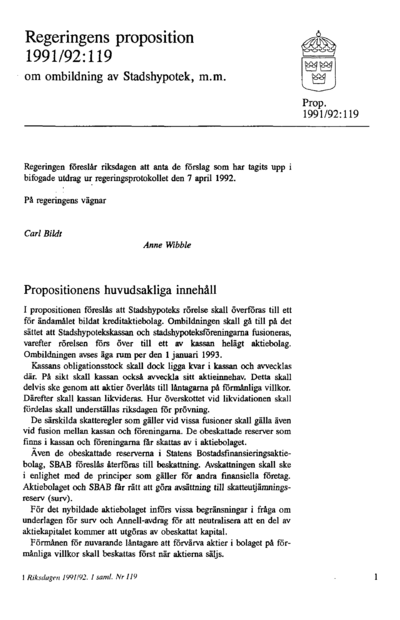 Omslaget till prop. 1991/92:119