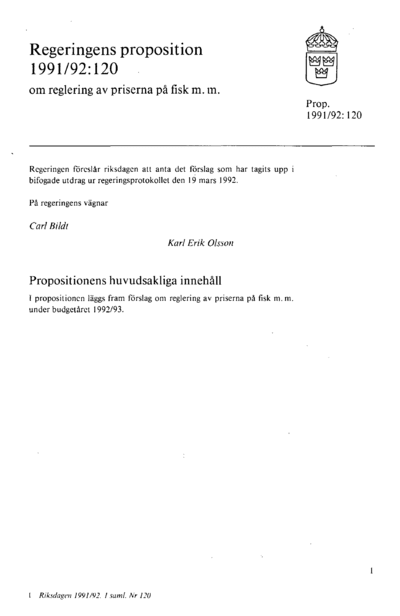 Omslaget till prop. 1991/92:120