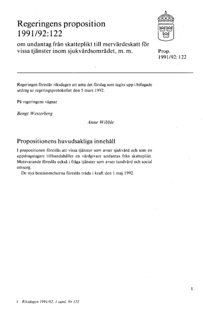 Omslaget till prop. 1991/92:122