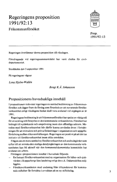 Omslaget till prop. 1991/92:13