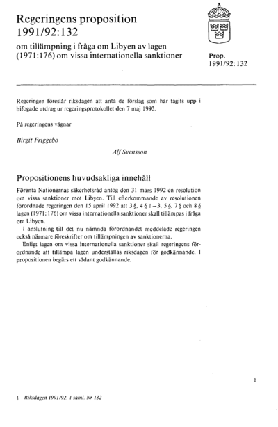 Omslaget till prop. 1991/92:132