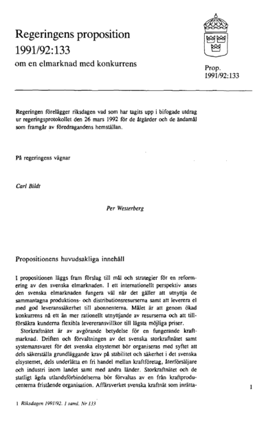 Omslaget till prop. 1991/92:133