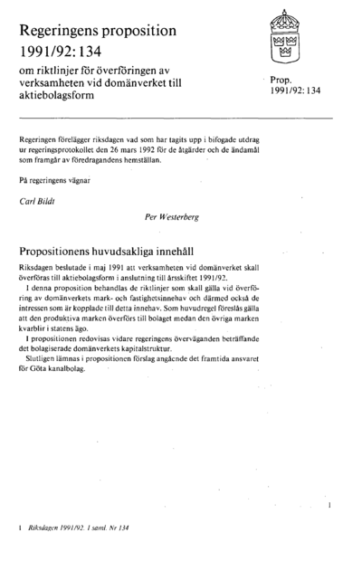 Omslaget till prop. 1991/92:134