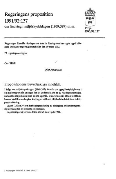 Omslaget till prop. 1991/92:137