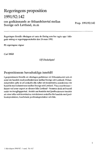 Omslaget till prop. 1991/92:142
