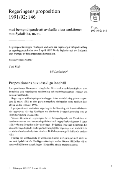 Omslaget till prop. 1991/92:146