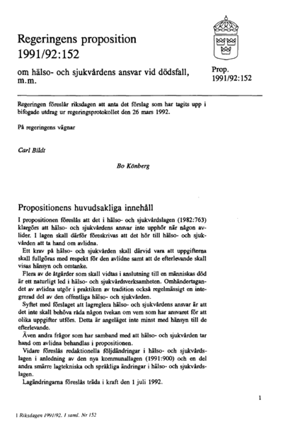 Omslaget till prop. 1991/92:152