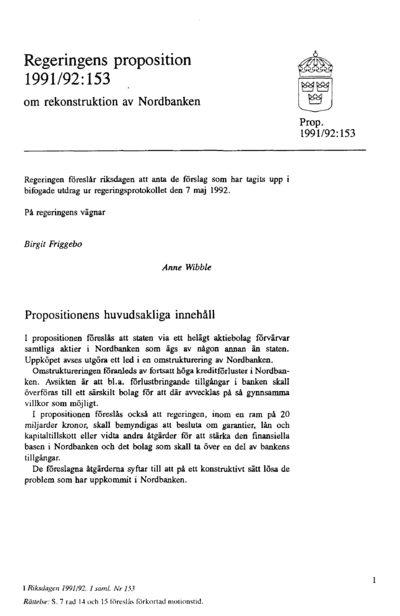 Omslaget till prop. 1991/92:153