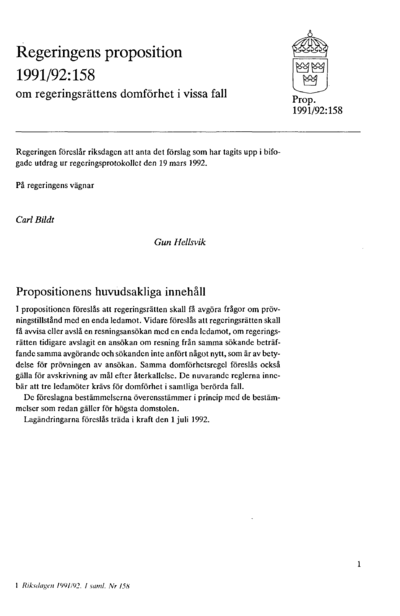 Omslaget till prop. 1991/92:158
