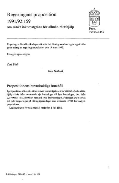 Omslaget till prop. 1991/92:159