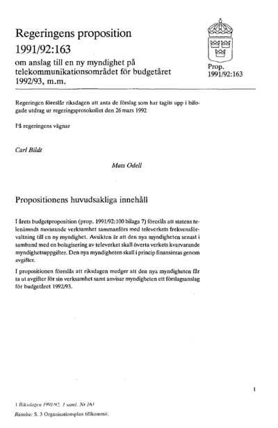 Omslaget till prop. 1991/92:163
