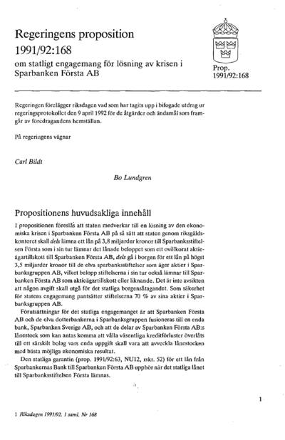 Omslaget till prop. 1991/92:168