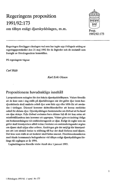 Omslaget till prop. 1991/92:173